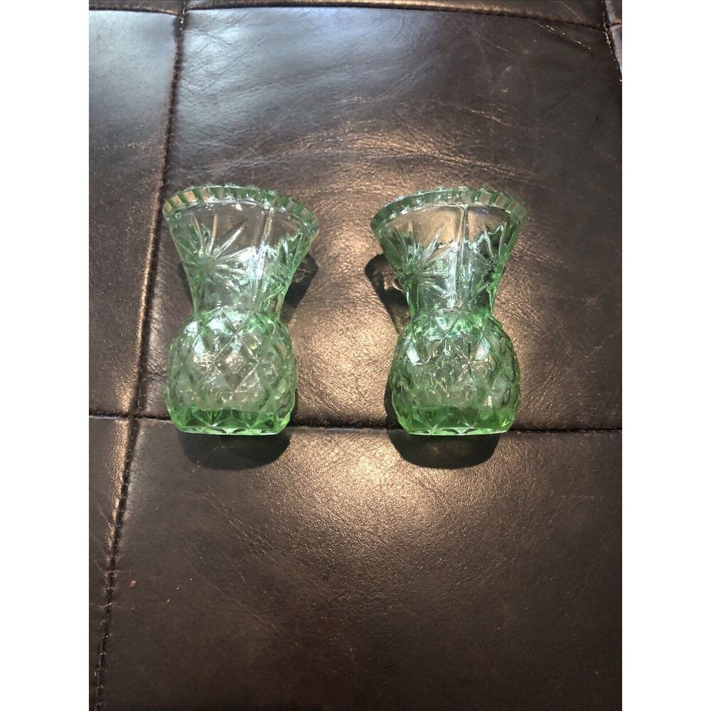 Vintage Green Clear Glass Toothpick Holders Made In Hong Kong.